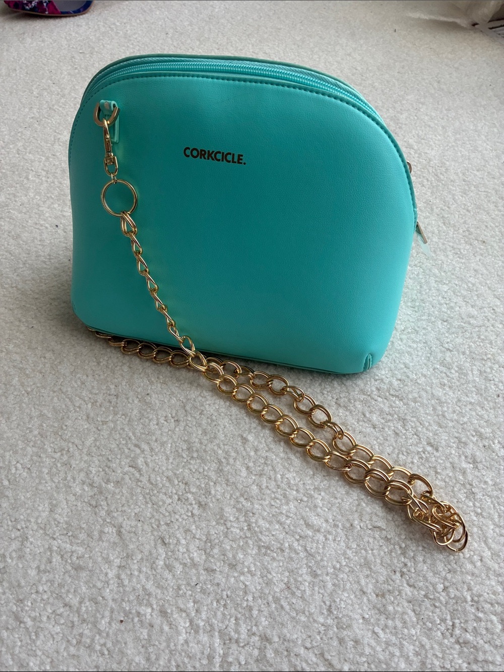 Corkcicle Turquoise Crossbody Bag with Gold Chain Strap